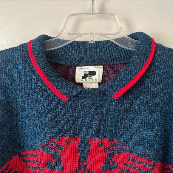 3/$20 💥 JP Knits Vintage Sweater Embroidered Double Headed Eagle Collared USA - Picture 7 of 16